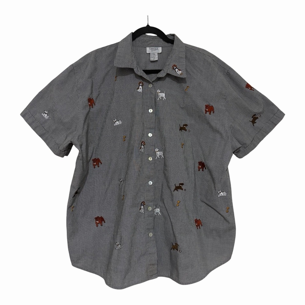 Teddi Size 2X Men's Short Sleeve Button Up Grey Veterinary Dog Print Shirt